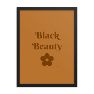 A monochrome orange poster with text that reads "Black Beauty", inside of a black frame