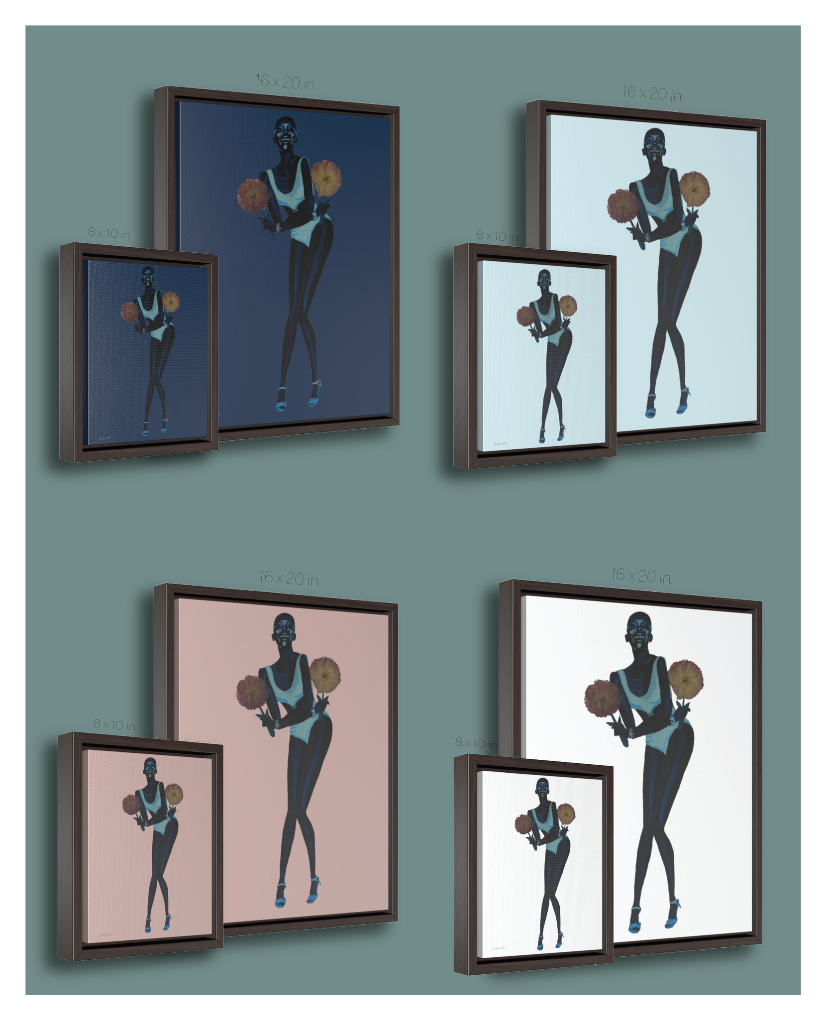 Framed wall art canvas, in multiple color options, by Jurnfern Art, of model Adut Akech